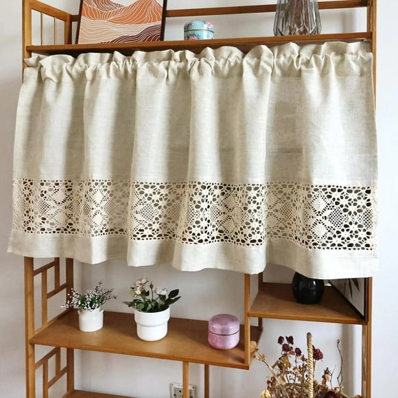Crocheted Lace Short Curtains Bistro Curtains , Vintage Cotton and Linen Curtains,55" x 24",1 Panel