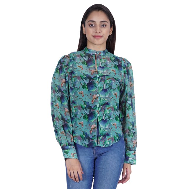 Moomaya Haut Transparent à Manches Longues pour Femmes Chemise Formelle Tunique Imprimée