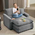 thumbnail image 4 of Muumblus 46" Accent Chair with Ottoman, Oversized Indoor Lounge Chair, Corduroy Sofa Armchair with Footstool, Gray, 4 of 10