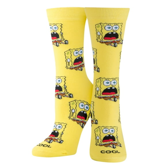 Cool Socks, Surprised SpongeBob, Womens Crew Length, Funny Graphic Print- Large