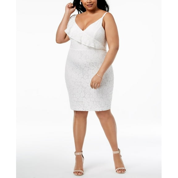 Soprano Womens Plus Size Ruffled Lace Bodycon Dress
