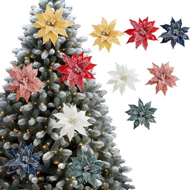 Artificial Flowers Red Velvet Christmas Tree Decorations, Green Ice Crystal DIY Holiday Ornaments, Premium Quality Silk Plants, Festive Home Decor, Large Quantity Set, Easy Assembly, For Living
