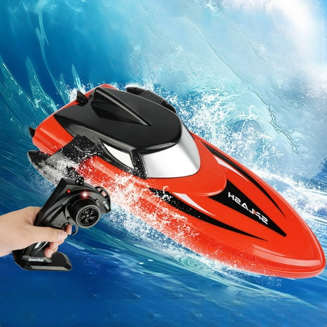 Riforla 2.4G Remote Control Boat Mini Speedboat Toy for Kids High Speed Double Propeller Durable Indoor Outdoor Play Remote Control Shop Red