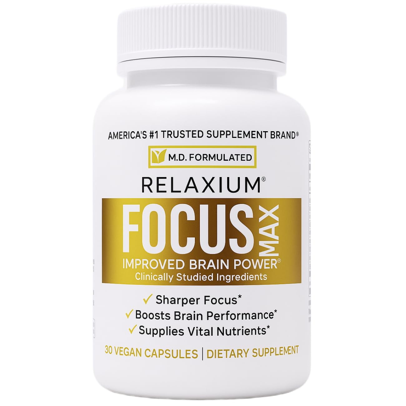 Relaxium FocusMax | Brain & Focus Health Supplement | Clinically Proven Concentration, Focus, Memory, and Nootropics Booster with All-Natural Ingredients (30 Capsules, 30 Day Supply)