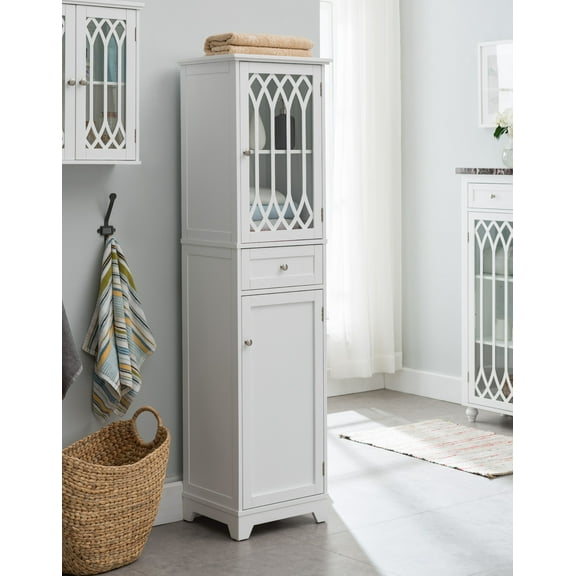 Helsinki Freestanding Bathroom Storage Tower Organizer, White Wood, Contemporary