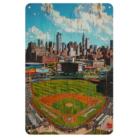 Room Decor Vintage Baseball Field Metal Tin Sign, 8x12 Inch Frameless Iron Wall Art, Engraved Sports Scene for Home and Bar Decor, Retro Wall Hanging Decoration