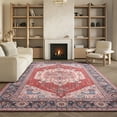 thumbnail image 5 of SAFAVIEH Tucson Martha Traditional Machine Washable Area Rug, 6' x 9', Red/Navy, 5 of 15