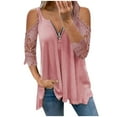 thumbnail image 2 of ZKCCNUK Women Casual Lace Half Sleeve Neck Zipper Hollow Out T-Shirt Blouse Tops Summer Plus Size Tops 2025 on, 2 of 6