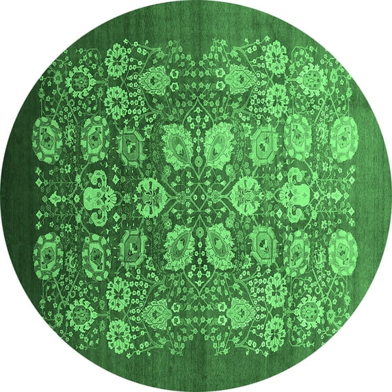 Ahgly Company Indoor Round Oriental Emerald Green Industrial Area Rugs, 3' Round