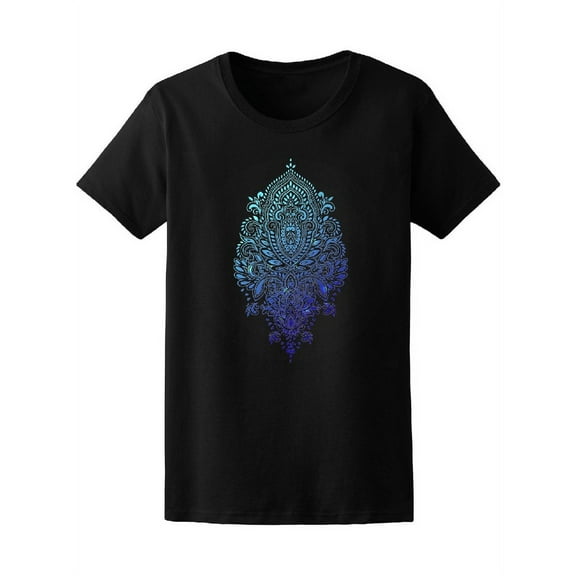 Blue Paisley Ethnic Mandala T-Shirt Women -Image by Shutterstock, Female x-Large