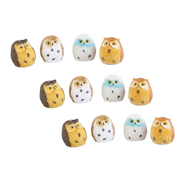 EeaseMX 12 piezas de búhos bonsái en miniatura de resina para decoración de jardín, adornos de escritorio para el hogar y la tienda.