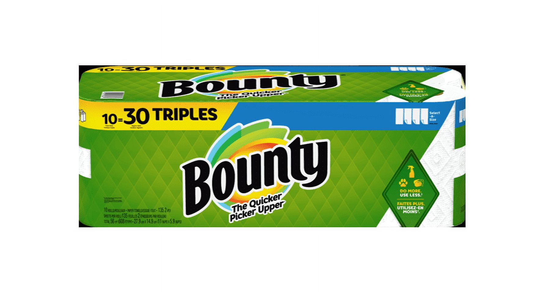 Bounty Select-A-Size Paper Towels, White, 10 Triple Rolls = 30 Regular Rolls, 10 Count (2 Pack)