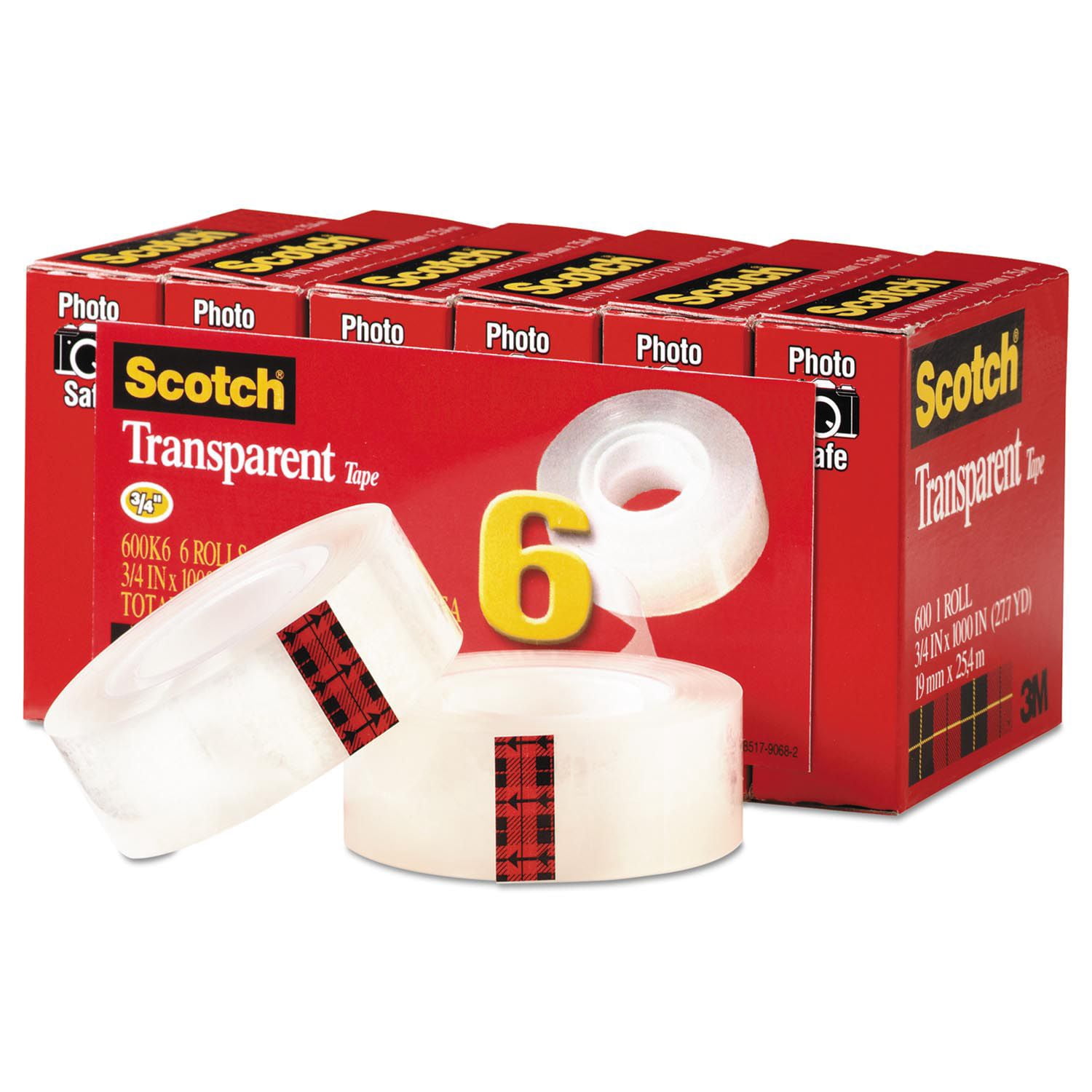 Scotch - Transparent Tape, 3/4" x 1000", 1" Core, Clear - 6