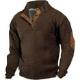 thumbnail image 4 of Mens Casual Knitted Pullover Sweater Long Sleeve Stand Collar Vintage Button Sweaters with Elbow Patches Coffee S, 4 of 4