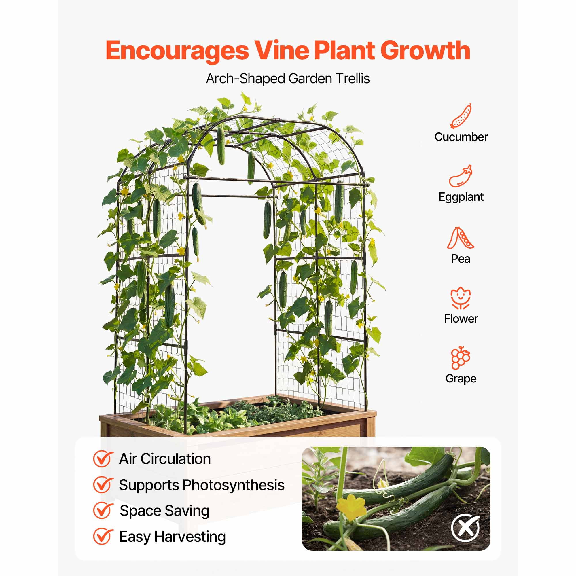 KFFKFF U-Shape Garden Trellis for Raised Beds, Metal Arch Plant Support for Vines, Climbing Plants, Peas, Beans, Zucchini, Tomatoes, Squash, and Flowers (71.26 x 64.96 x 82.68 in)
