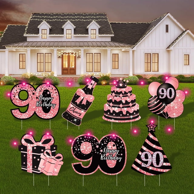 Letreros LED para jardín ComboJoy para decoración de 90 cumpleaños, 7 unidades