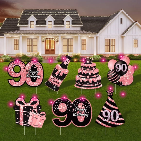 Letreros LED para jardín ComboJoy para decoración de 90 cumpleaños, 7 unidades