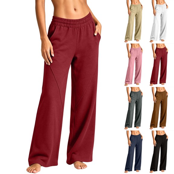 Sweatpants for Women Casual Solid Loose Straight-Leg Full Length Comfortable Tight Waist Baggy Fall Lounge Sweat Pants
