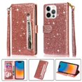 thumbnail image 1 of Case for FOXDOCK iPhone 15 Pro Glitter Zipper Wallet Case with Short Hand Strap, 1 of 4
