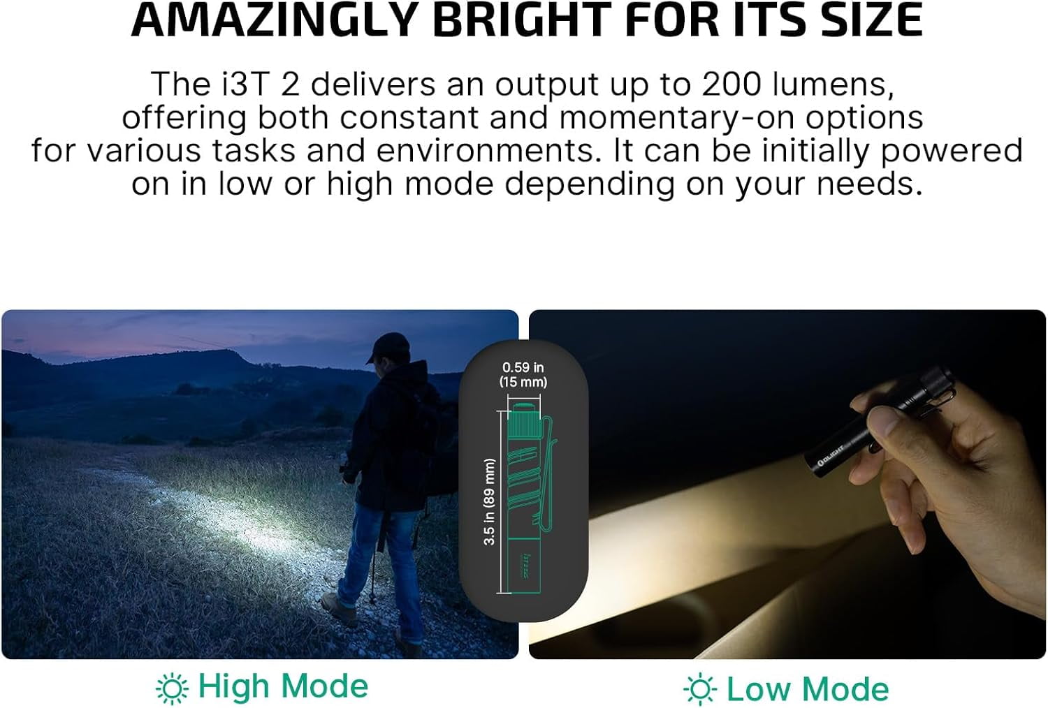 OLIGHT I3T 2 EOS Pocket EDC Flashlight, 200 Lumens Compact Bright Handheld Flash Lights, Dual-Output Tail Switch with AAA Battery and Two-Way Clip for Camping Hiking (Black)