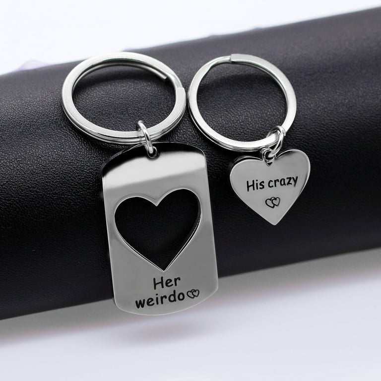 Kabuer Couple Keychain Valentine's Day Gift Couple Gifts for Boyfriend and Girlfriend His Crazy Her Weirdo Couple Keychain for Him and Her, Girl's