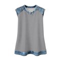 thumbnail image 3 of Uootdi Womens Tank Tops Denim Patchwork Print Crew Neck Sleeveless Curved Hem Loose Fit Breathable Tops Casual Cami Tees Daily Street Style Wear Gift, 3 of 9