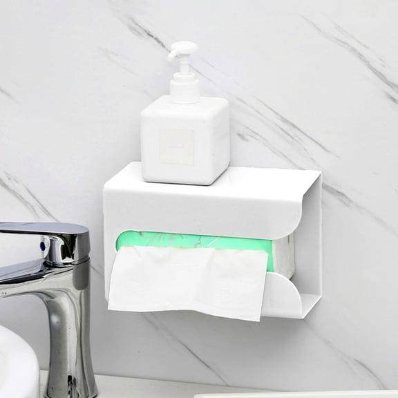 Eliaeconx Wall Mounted Tissue Box Holder, No Drill Paper Dispenser, Modern Storage Case for Bathroom and Kitchen Counter, White