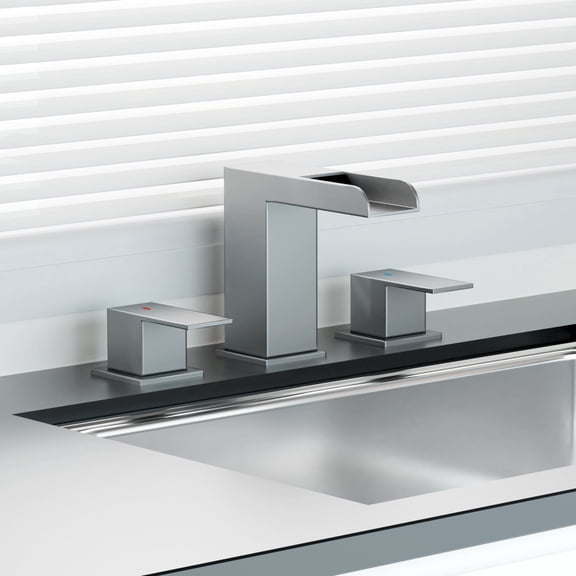 8 in. Widespread 2-Handle Bathroom Faucet, 3-Hole Sink Faucet with Waterfall Spout and Pop-Up Drain, Brushed Nickel