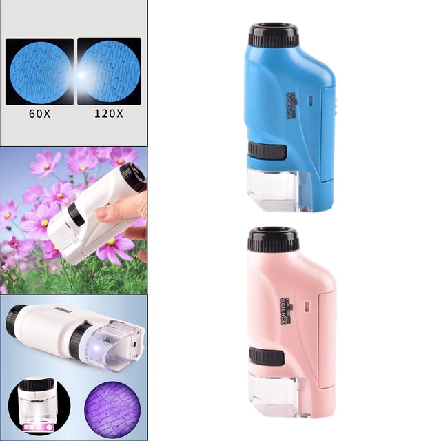 Microscopio Portátil de 2 Piezas para Niños, Principiantes, , Plantas, Rosa, Azul, yotijar Microscopio de mano