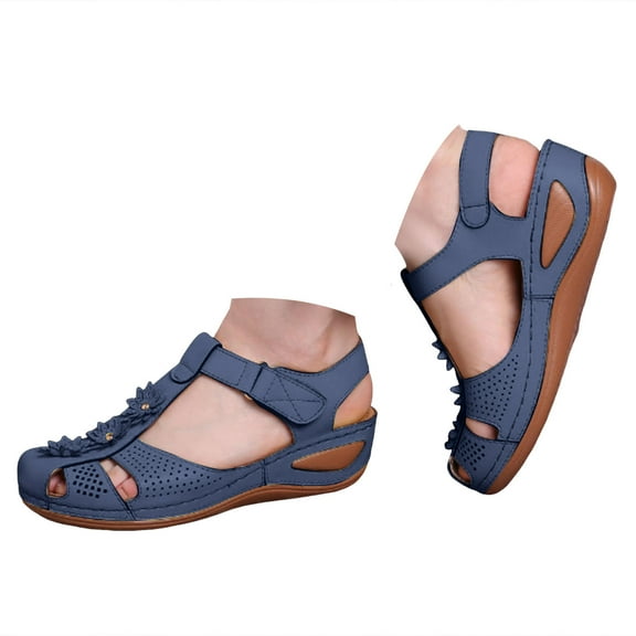 Mostsola Womens Wedge Sandals Boho Flower Walking Shoes Slingback Heels Cutout Summer Beach Shoes