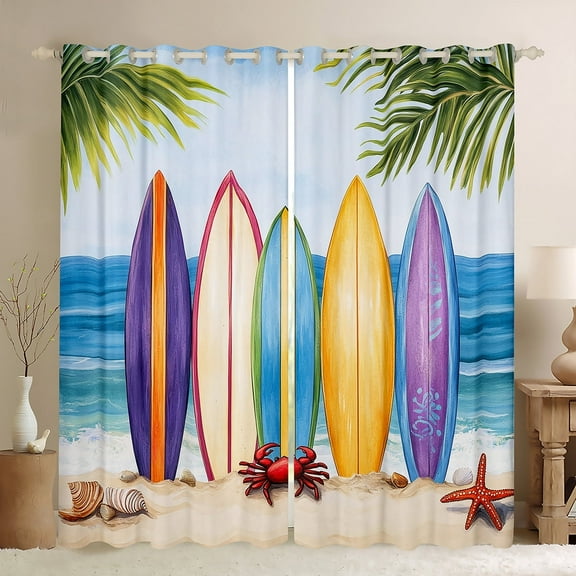 Erosebridal Cartoon Surfboard Curtains Pack of 2 (38x45), Red Crab Curtains for Living Room, Marine Ocean 30%-50% Black Out Curtains, Window Drapes Room Decoration