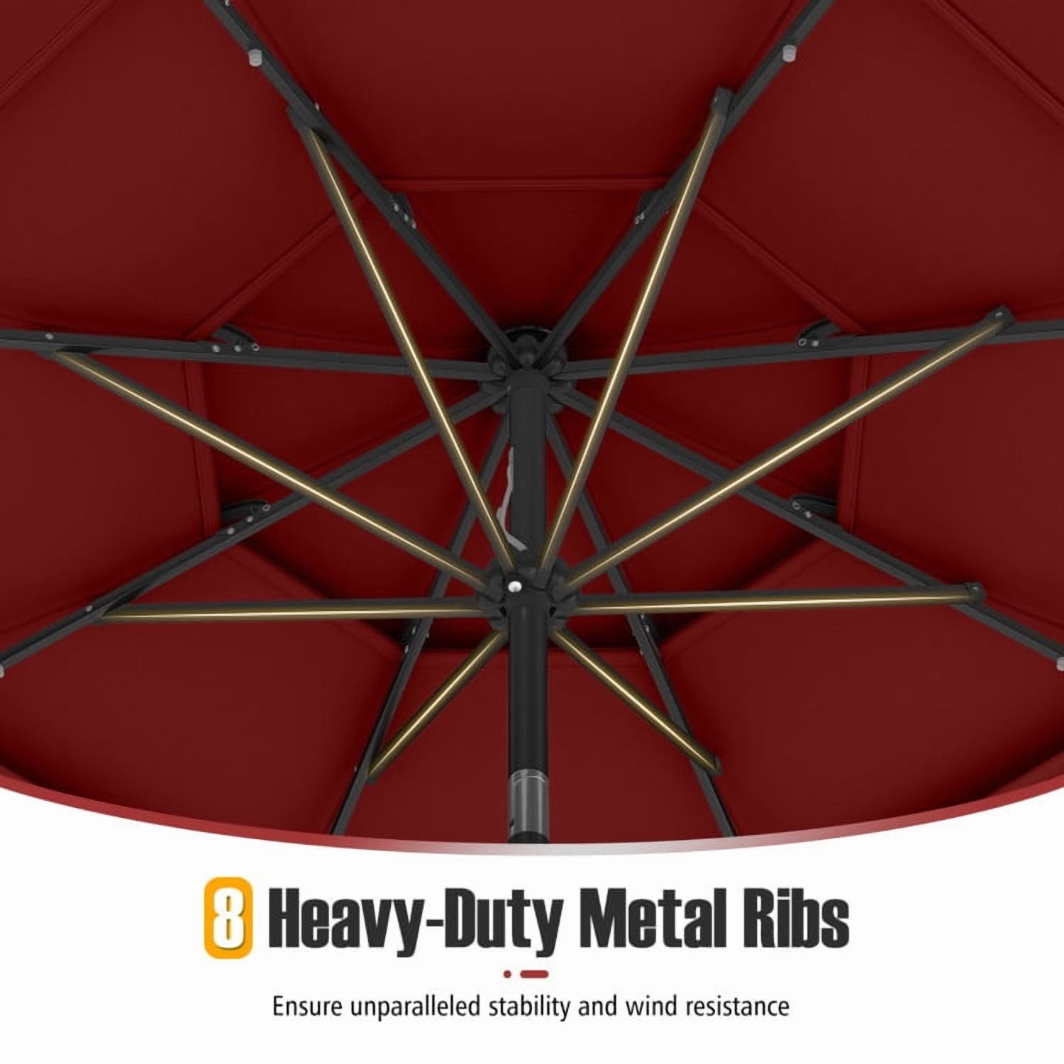 YYAo Outdoor Garden Umbrella,Market Umbrella,10 Feet Solar Patio Umbrella with 32 LED Lights 3-Tier Vented Top-Wine
