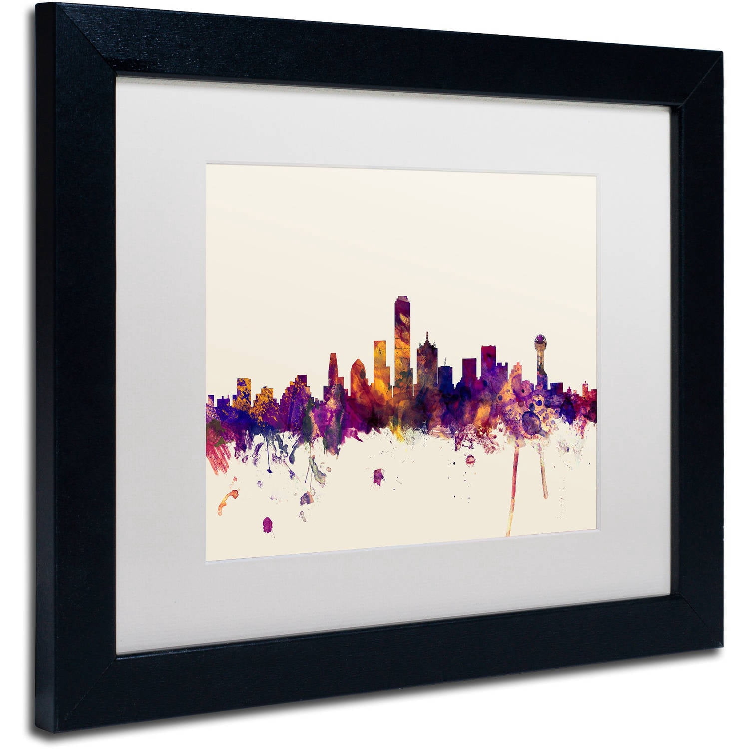 Trademark Fine Art "Dallas Texas Skyline" Canvas Art by Michael Tompsett, White Matte, Black Frame