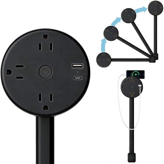 Electrical Outlet Extender,Power Socket Expander Features USB-A, USB-C, and 3 AC Electrical Outlet Extender, 180° Rotating & Extendable for Hard-to-Reach Outlets Behind Couch,Bed,Nightstand,Desk