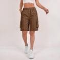 thumbnail image 4 of Bermuda Shorts Womens Cargo Shorts with Pockets Pull on High Waisted Summer Walking Workout Hiking Athletic Petite Knee Length Long Shorts Khaki S, 4 of 8