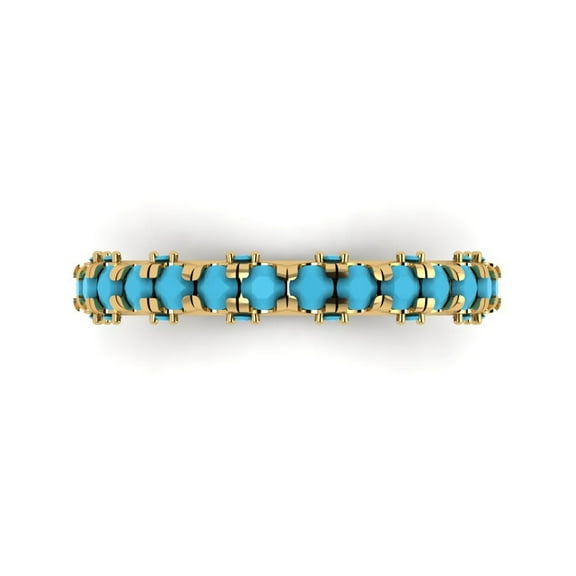 3.13 ctw Wedding Band for Women - 18K Yellow Gold Simulated Turquoise Stackable Eternity Ring