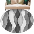 thumbnail image 2 of 8ft Round Rug, Gray Stripes Non-Skid Rubber Backing Large Area Rugs - Living Room Bedroom Home Office, Vintage Farmhouse Greyish Ripple Pattern Indoor Floor Mat Carpets Washable Rug, 2 of 9