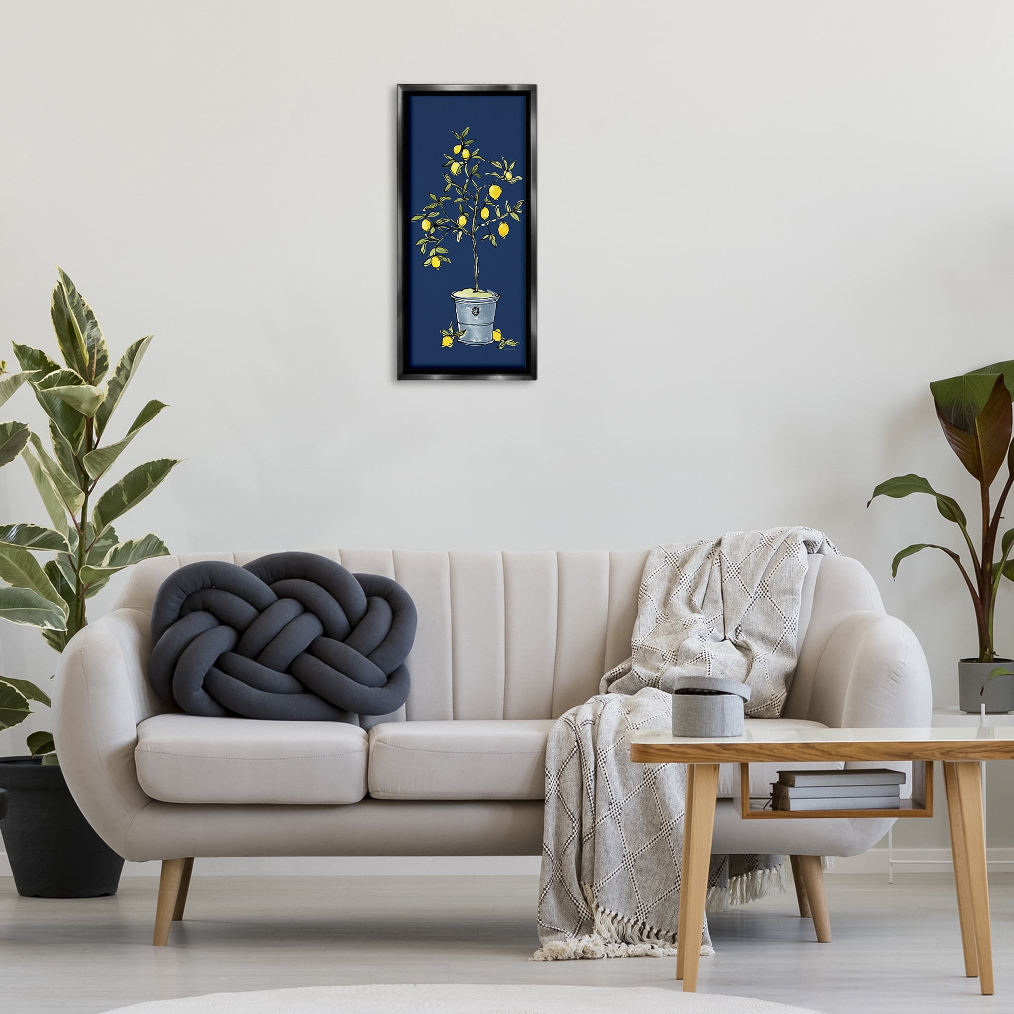 Stupell Industries Citron Lemon Plant Botanical & Floral Painting Black Floater Framed Canvas Art Print Wall Art, 11 x 25