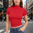 thumbnail image 5 of Hearthz Women's Mock Turtle Neck Shirt Short Sleeve Fitted Womens Basic Tops Solid Color Stretchy Slim Fit Womens Shirts Red S, 5 of 6