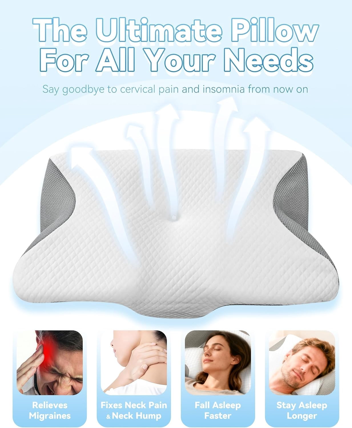 Sleep Apnea Pillow for Sleep Apnea and Snoring, Cervical Neck Support for Proper Alignment, Ergonomic Contour Memory Foam Pillow with Cooling Cover