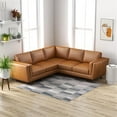 thumbnail image 2 of Pemberly Row Mid-Century Symmetrical Genuine Leather Corner Sofa in Tan, 2 of 7