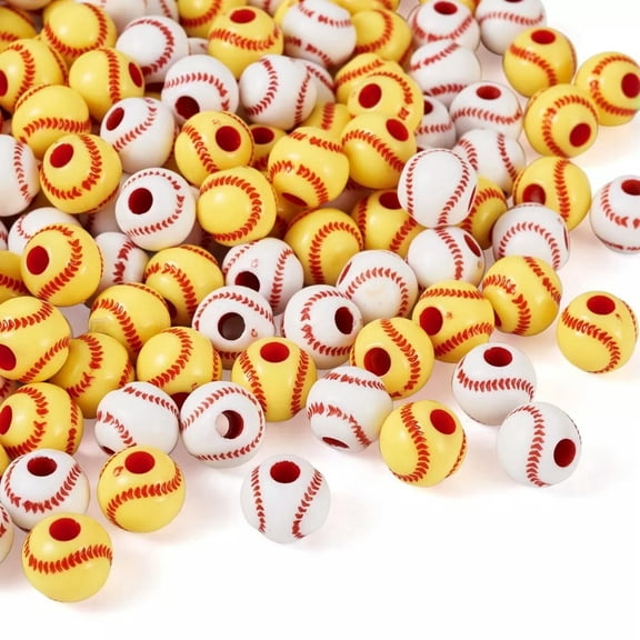 U8MO 200Pcs 2 Colors Opaque Acrylic Baseball Round Beads Jewelry Making 11.5x10.5mm