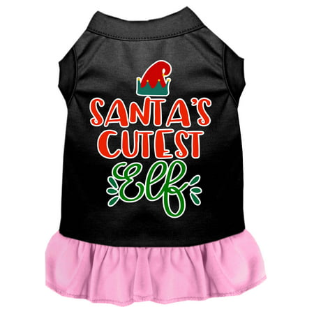 Santa's Cutest Elf Screen Print Dog Dress Black With Light Pink