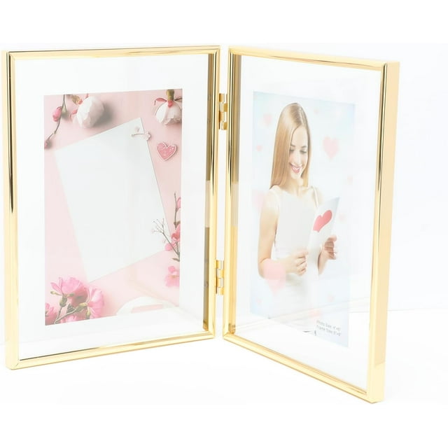 Gold Floating Frame ;x; Vertical Set For Picture x x x Tabletop Shelf Photo Frame Classy For Wedding Birthday Anniversary Home or Office Decor