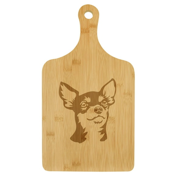 Charcuterie Board With Handle Cheese Board Bamboo Cutting Board Gift Chihuahua Face (Standard 15.5” x 9”)