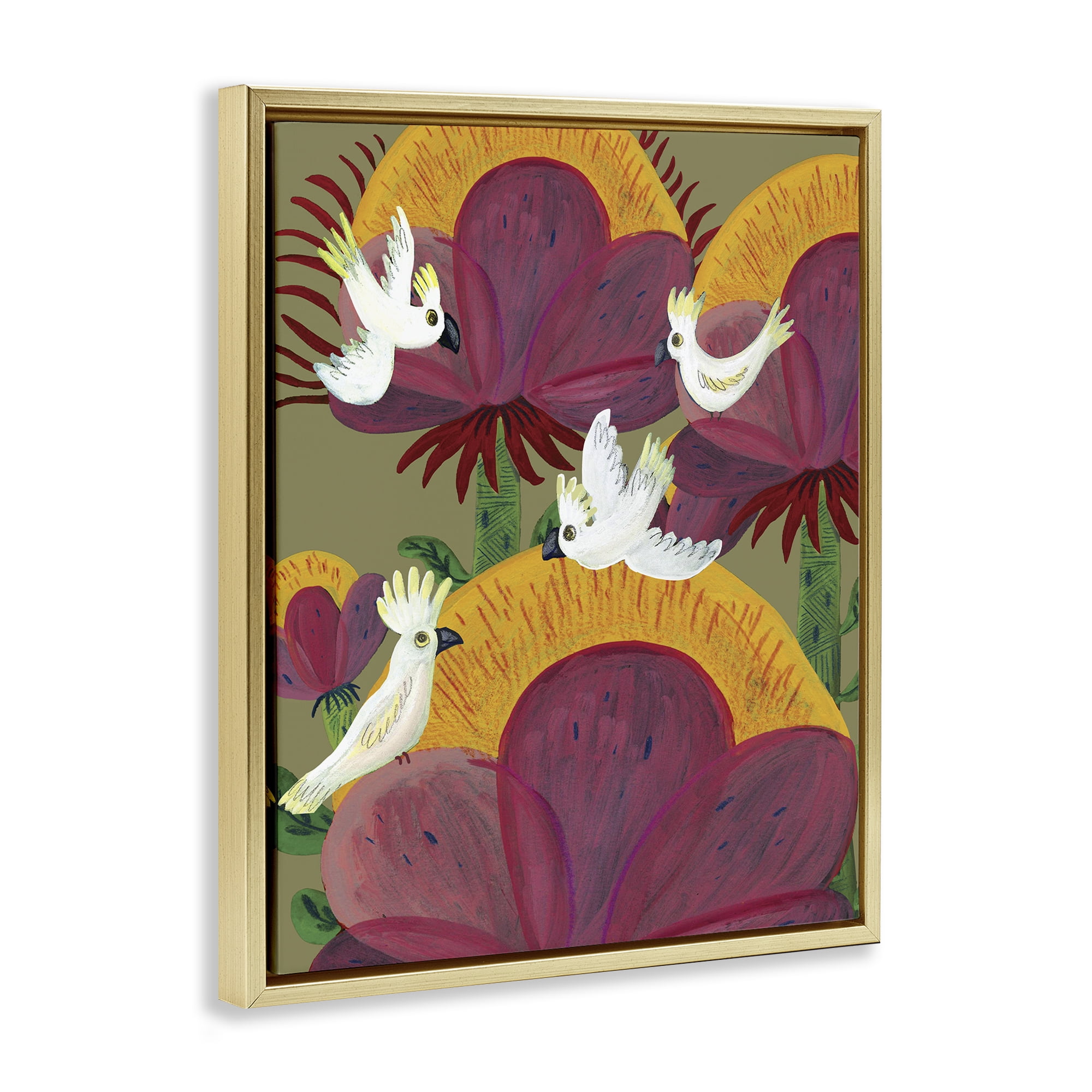 Stupell Industries Tropical Cockatoos & Plants Gold Framed Floater Canvas Wall Art, design by Kay Widdowson