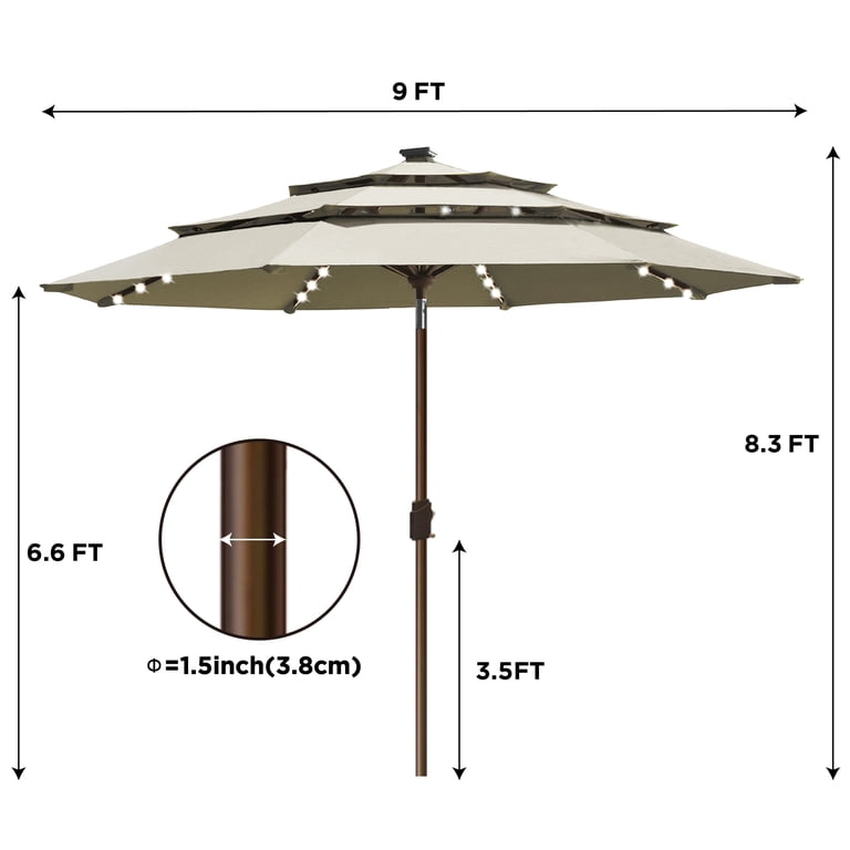 eliteshade 9' 3-tiered sunbrella patio umbrella. USA 10-Year-Non-Fading 9Ft Market Umbrella, UPF 50+ UV Protection Performance Sun Umbrella, Heavy Duty Commercial Grade Outdoor Table Umbrella with Crank & Tilt, Windproof Vented Top for Garden Tier Pagoda Design Market Umbrella EliteShade USA 10-Year-Non-Fading 9Ft 3