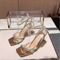thumbnail image 2 of Plus Size High Heel Banquet Fashion Sandals Women's Summer Square Toe Stiletto Rhinestone Sandals, 2 of 5