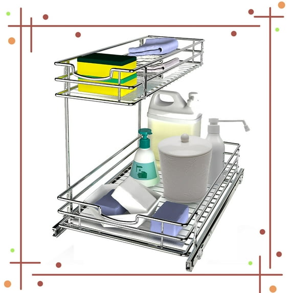 Auledio 2 Tier Metal Under Sink Pull Out Drawer Freestanding Under Sink Storage for Kitchen Cabinets and Pantry in Silver