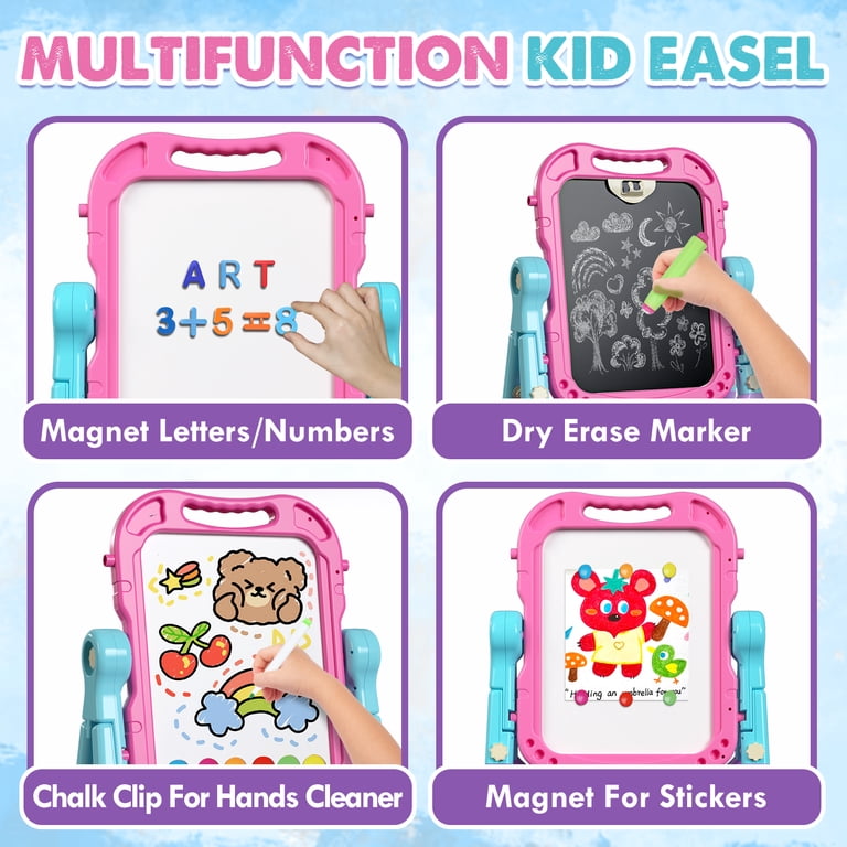 KWANITHINK 4-in-1 Rotatable Kids Art Easel, Pink photo 4